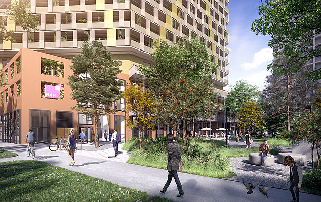 Q-Tower_Eingang & Plaza