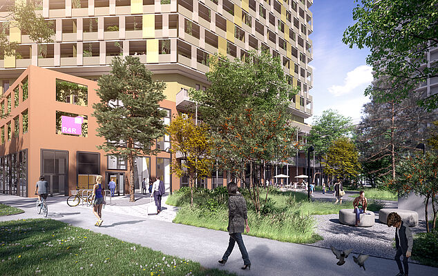Q-Tower_Eingang & Plaza